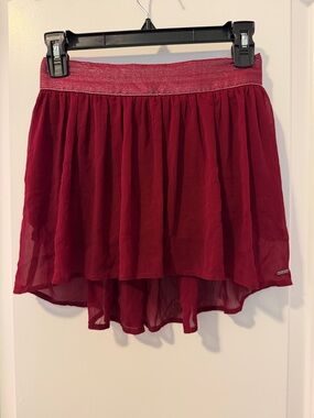 Hollister Red Layered High-Low Chiffon Skirt with Shimmer Waistband